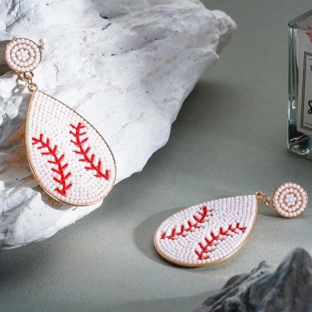 2/$30🌵 Baseball Stone Teardrop Earrings Ball Sports Baseball Season Team NEW - Picture 6 of 8
